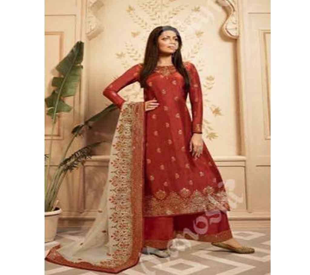 Indian Unstitched Georgette 3Pcs For Women Maroon Color
