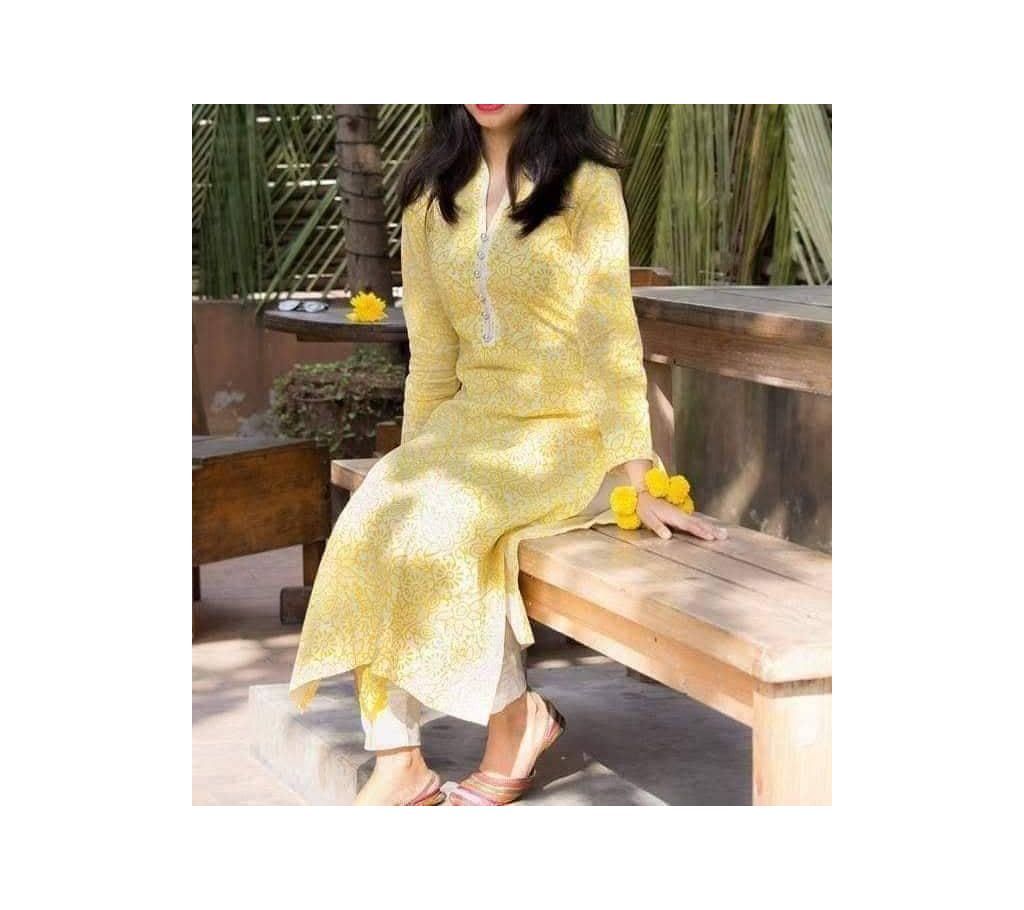 Unstitched yellow CottonscreenPrinted SalwarKameez for Women