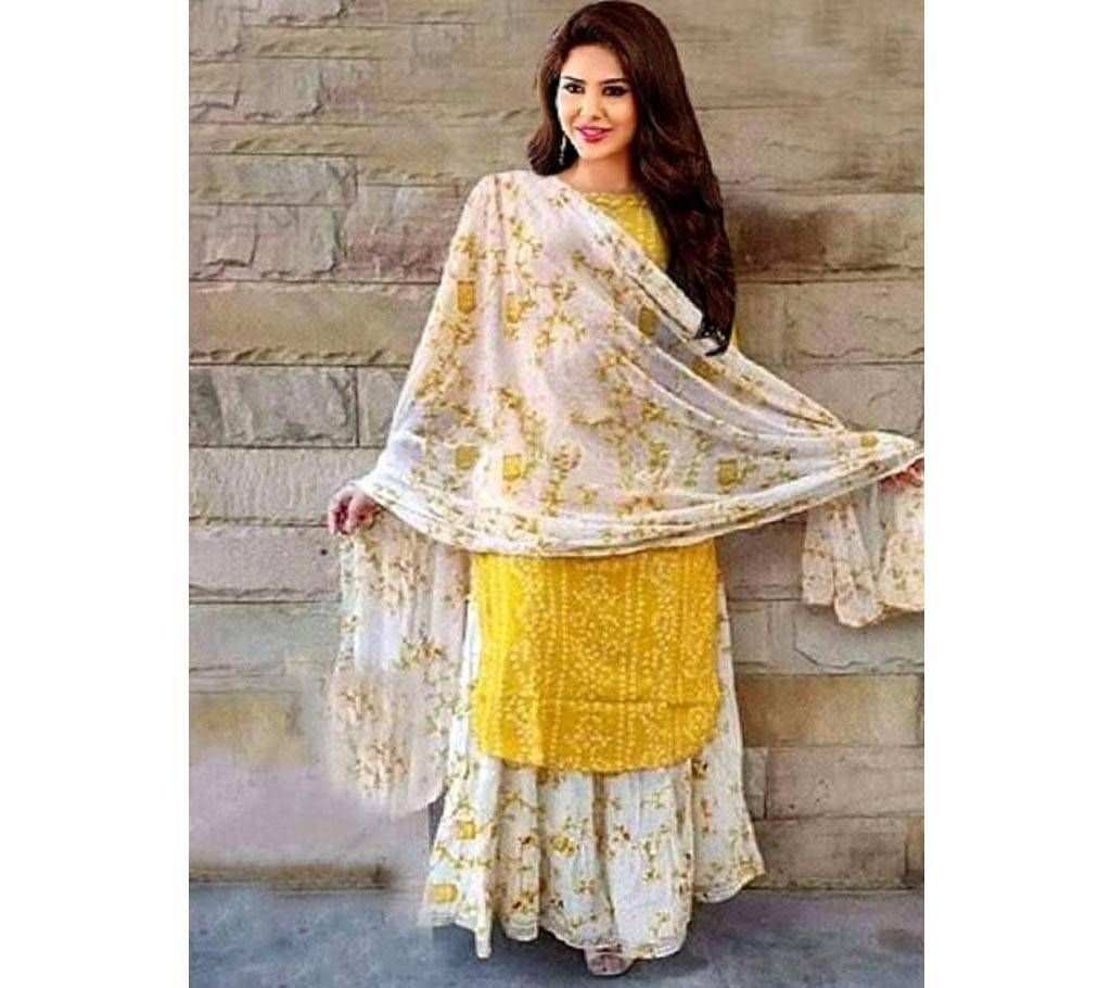 Unstitched Regular Block Print Design Cotton 3Pcs-Yellow