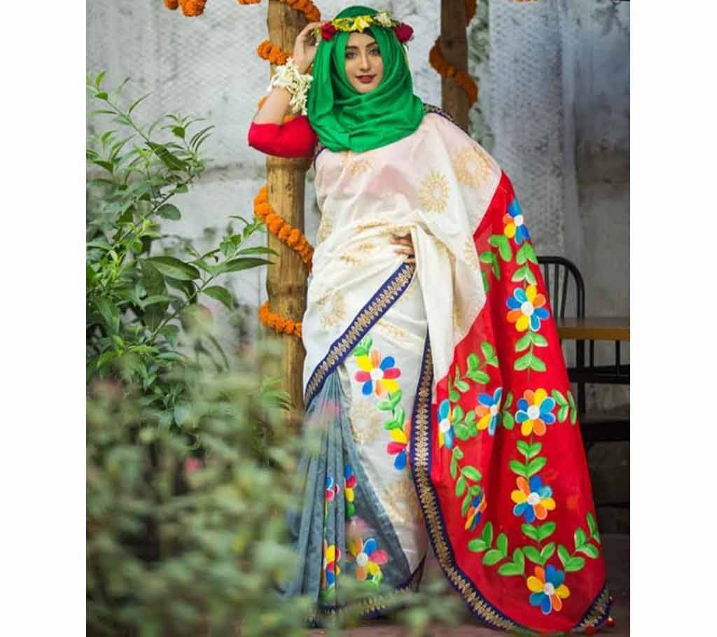 Digital Printed Half Silk Saree With Blouse Piece For Women-1
