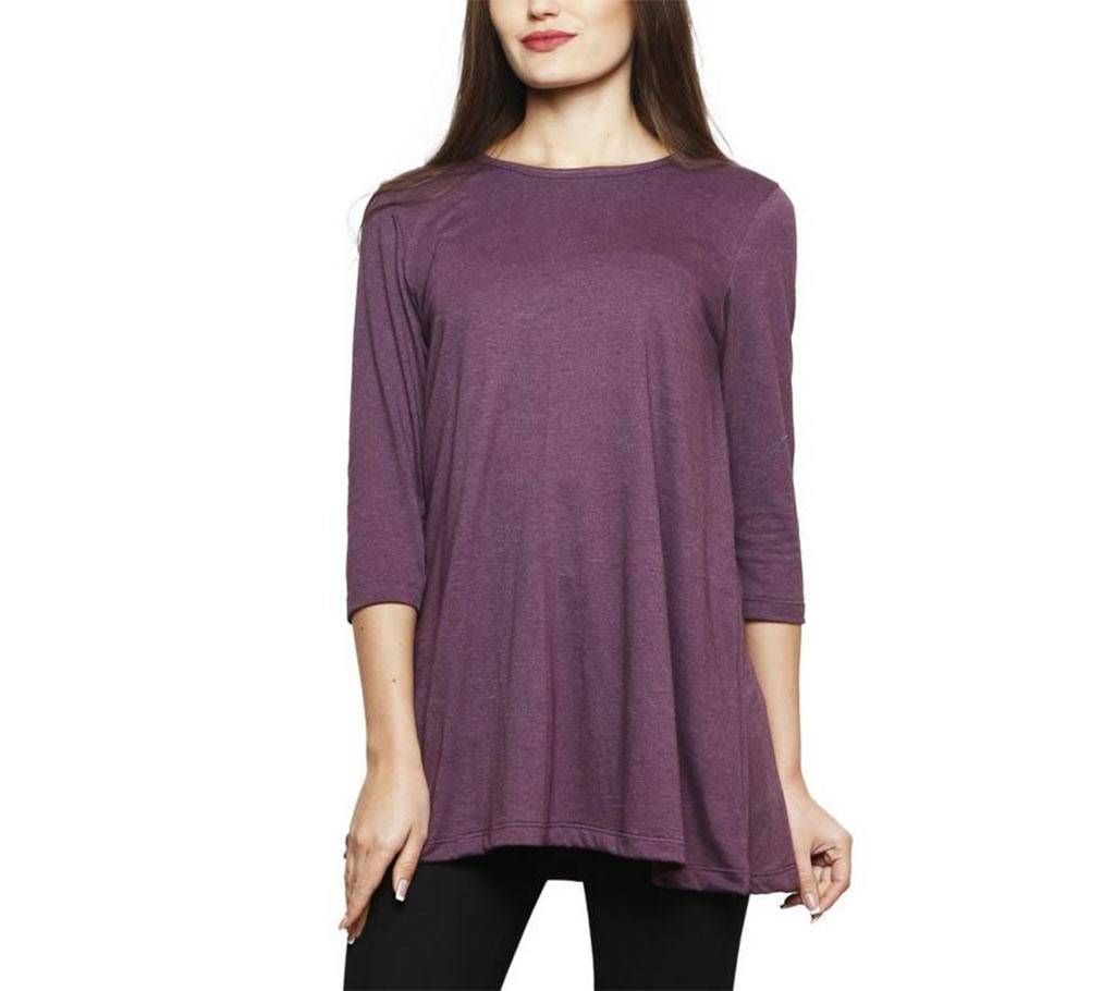 Clifton Women's Branded Comfortable Tunic Top - Deep Purple Melange
