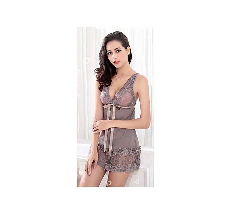 Rosy Brown Spandex Babydoll Night Wear for Women