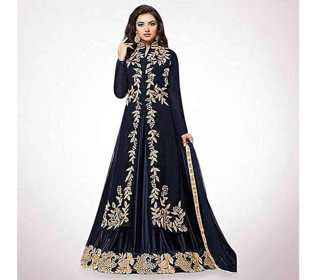 Unstitched Dark Blue Embroidery Georgette Gown (Copy)