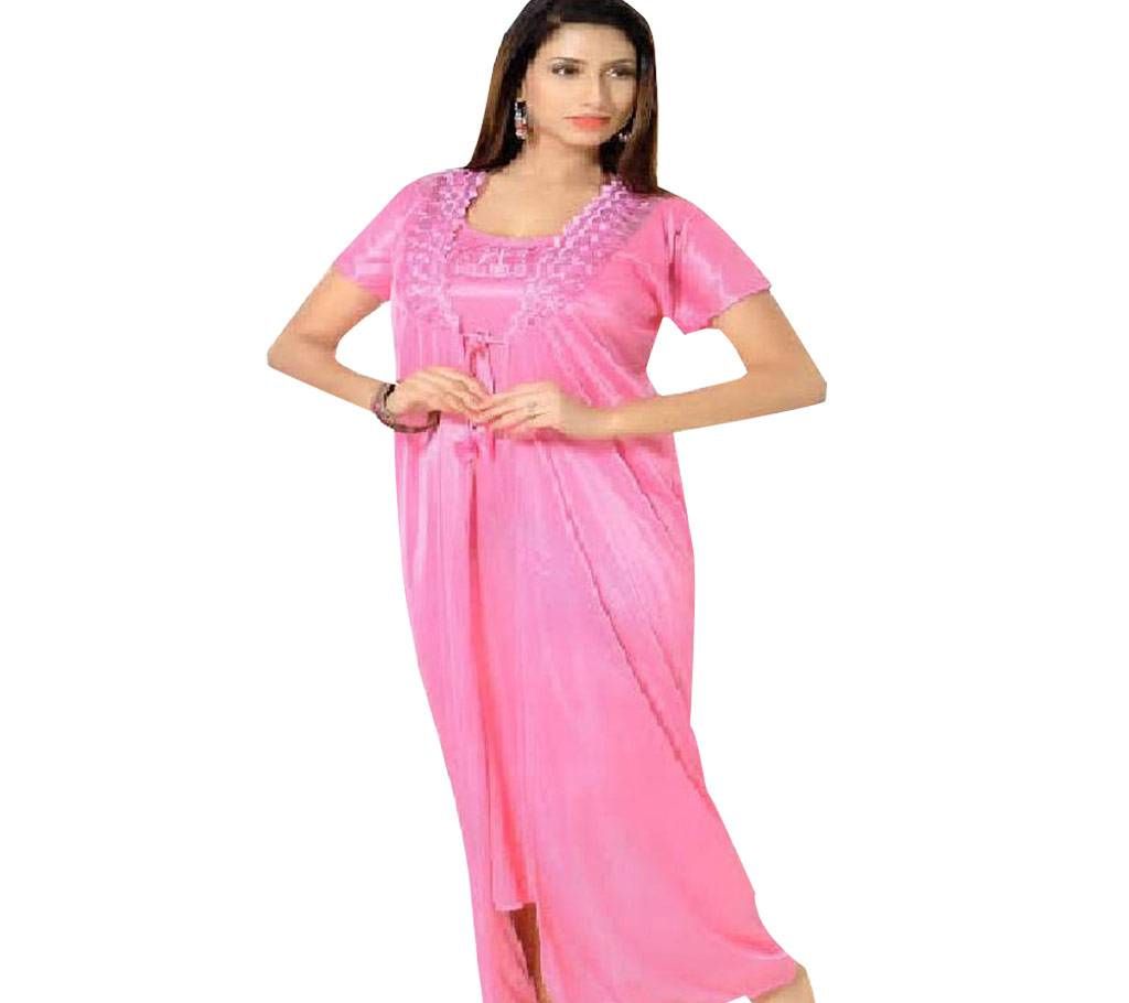 Salmon Night Dress For Ladies - Pink (2 Part)