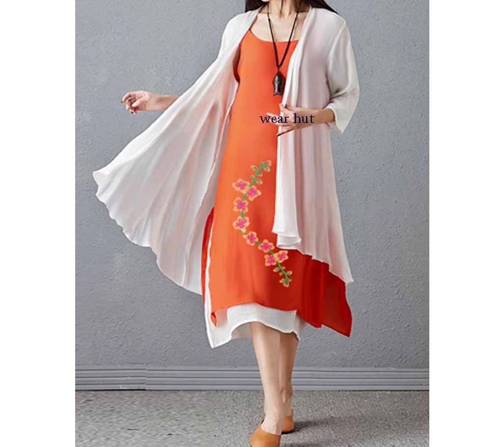 Full stitched long two part koty design kurti 