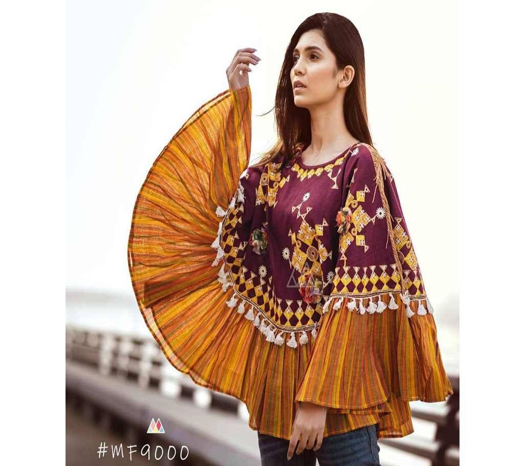 RANGEELA RE Colorful Embroidered Ponchos Maroon with Orange