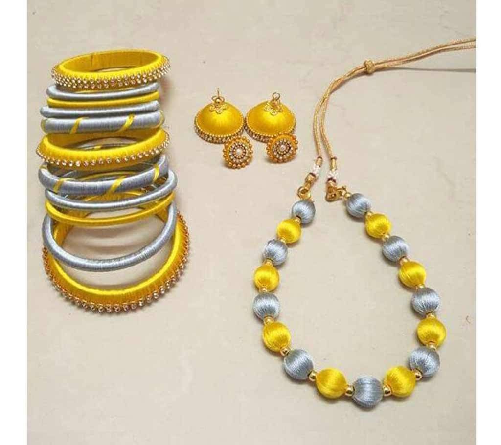 Silk thread Jewellery Bangle (yellow, ash)