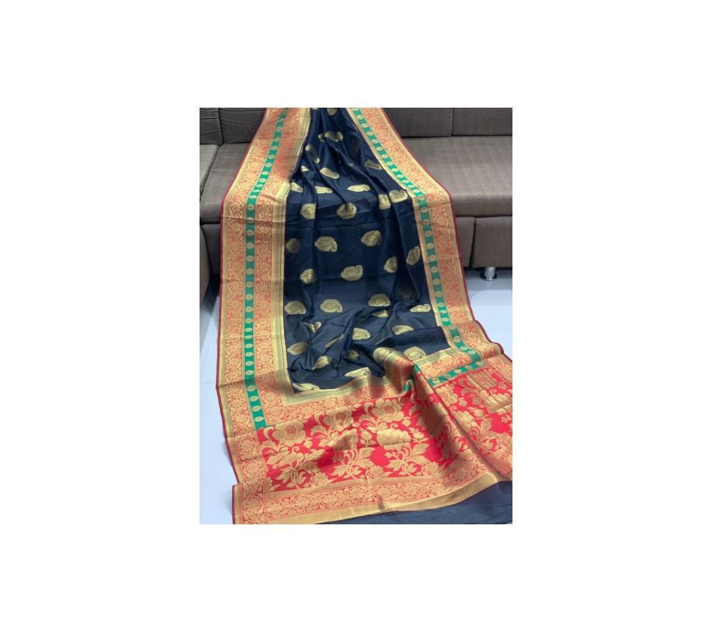 Banarasi Crystal Handloom Weaving Silk Saree  Royel Blue Color Saree  Pink and Green Par  pink Anchal