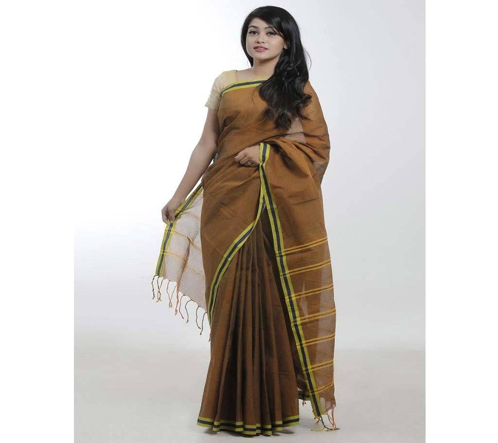 Dark Coffee&yellow body color pure cotton Saree