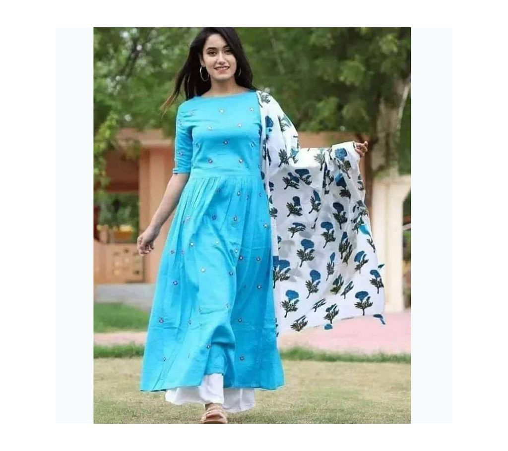 Unstitched otton Doller Work Three Piece for Women