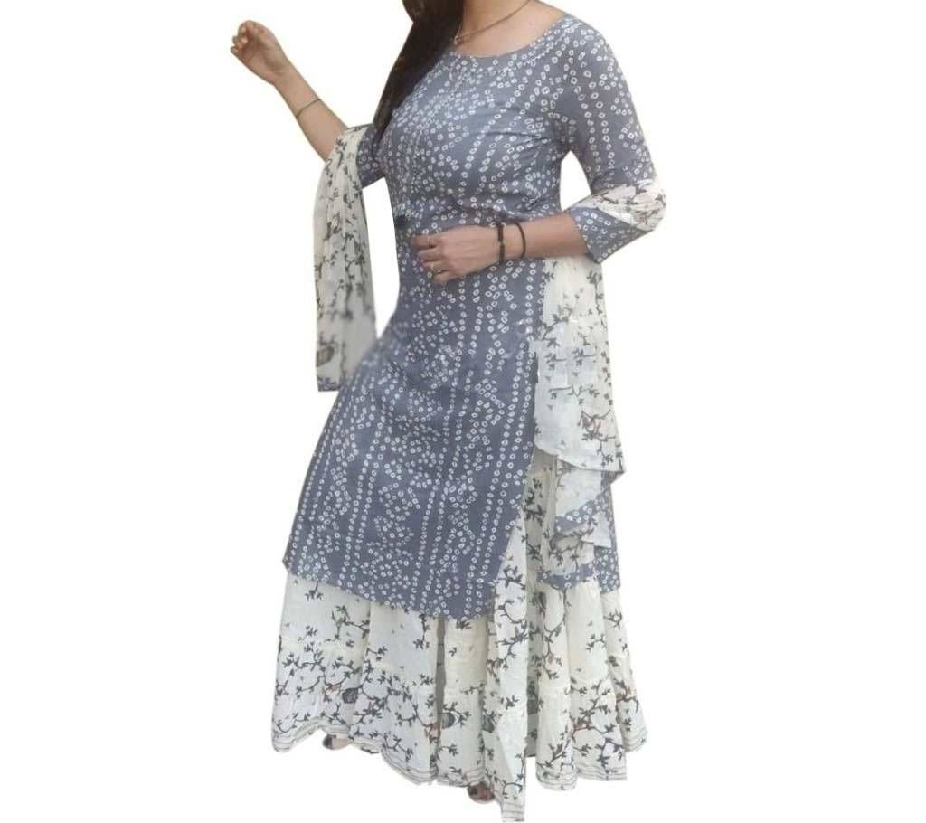 Unstitched  Ash Block And White Printed Salwar Kameez For Women-free size