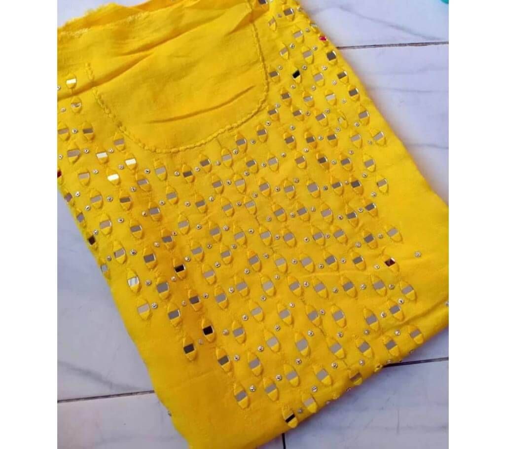 Unstitched embroidery & Glass work yellow Color kameez for Women (1 piece)
