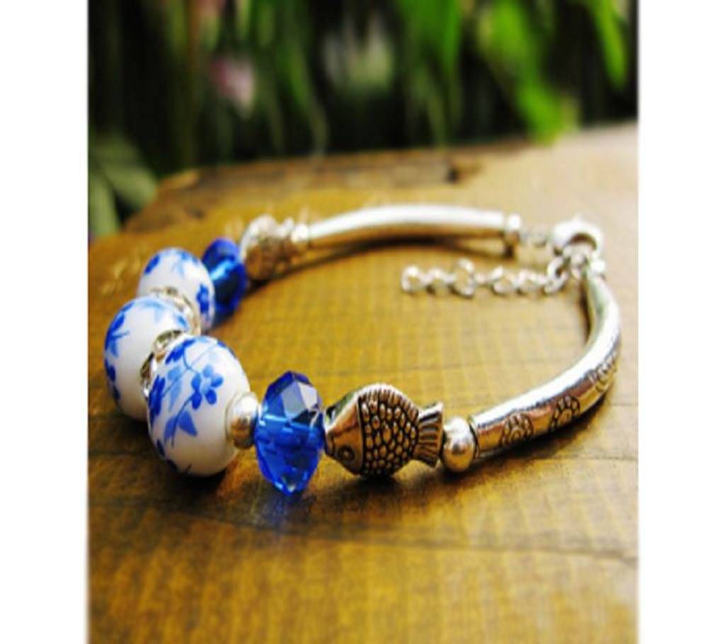 Womens Bracelets Handmade Miao Silver Bracelet Chinese-style Ceramic Ornament Accessories