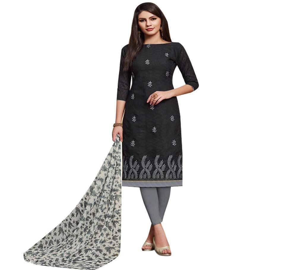 Unstitched Block Printed Cotton 3Piece Black Color