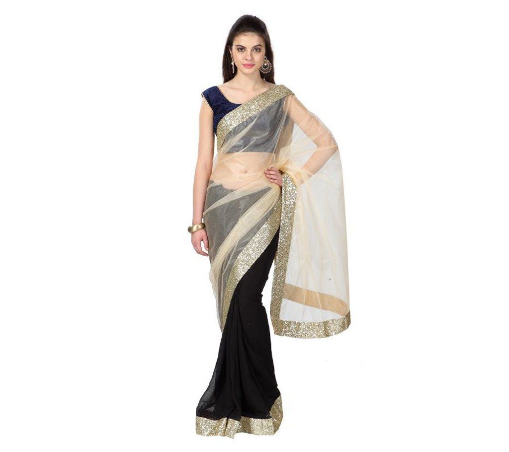 Golden Sequence Indian Black Georgette Sharee