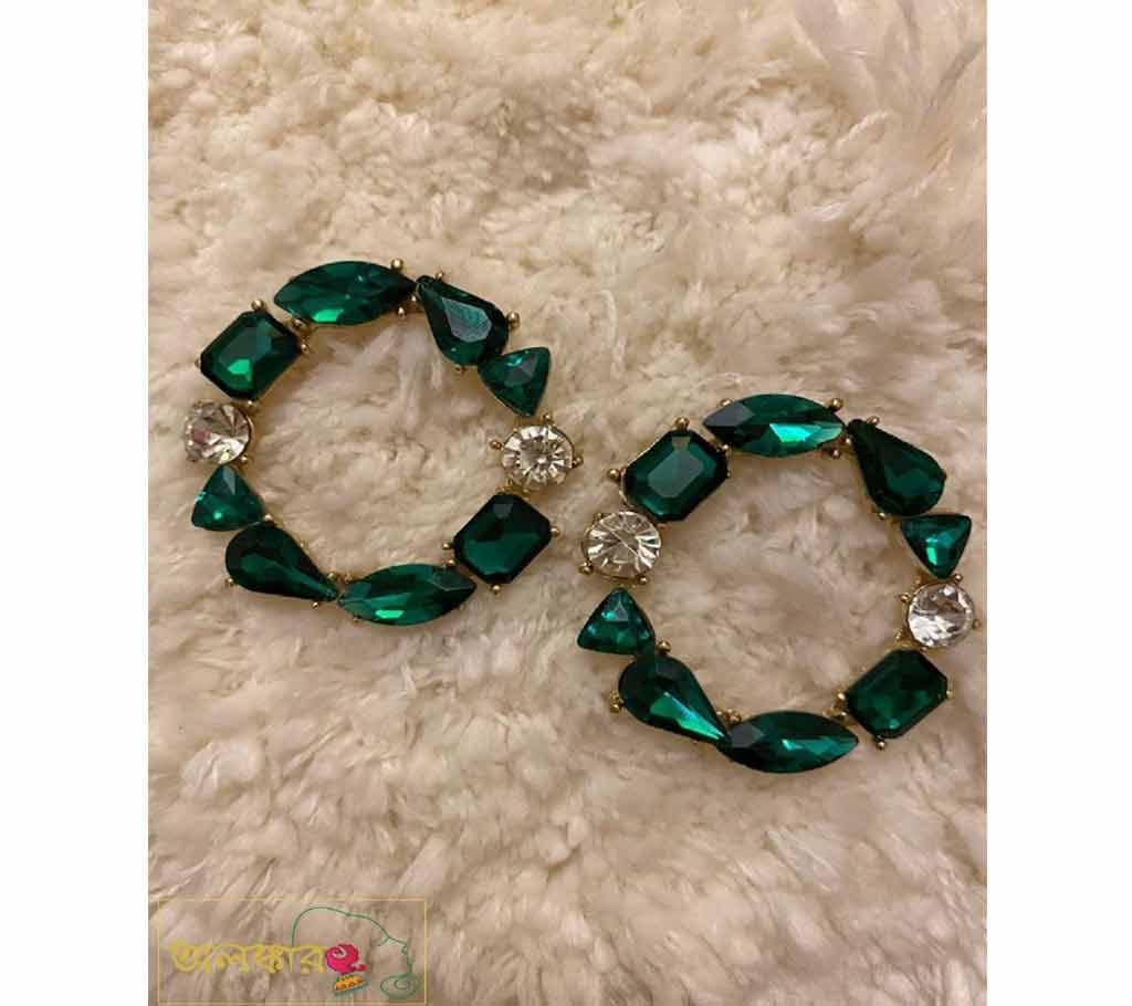 AD Green Stone Earring Circle Shape