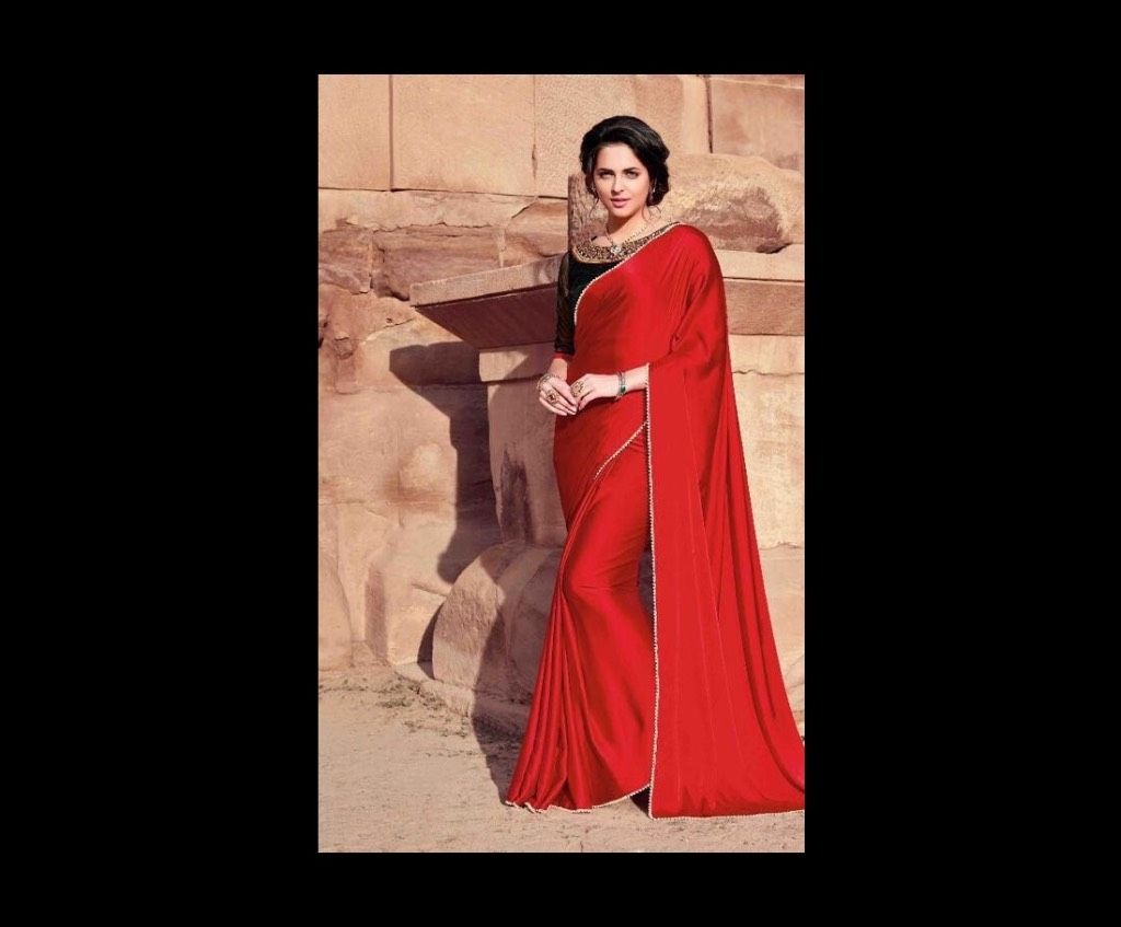 Satin silk with lace border sharee