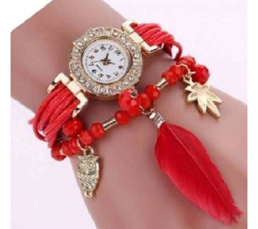 Red Alloy PU Leather Wrist Watch for Women