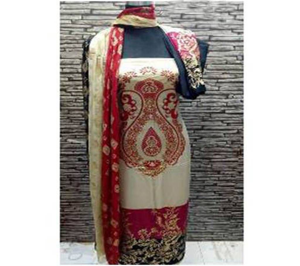Unstitched Linen Screen Print Three-pcs