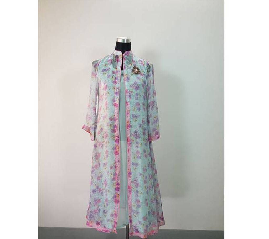 Aqua Color Floral Readymade Georgette Kurti