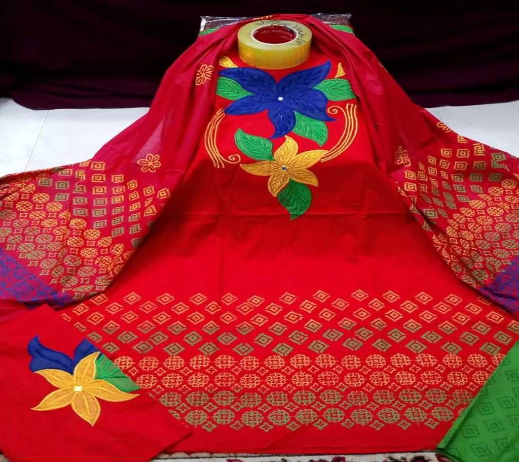 Unstitched Embroidery & Block Printed Cotton Salwar Kamez