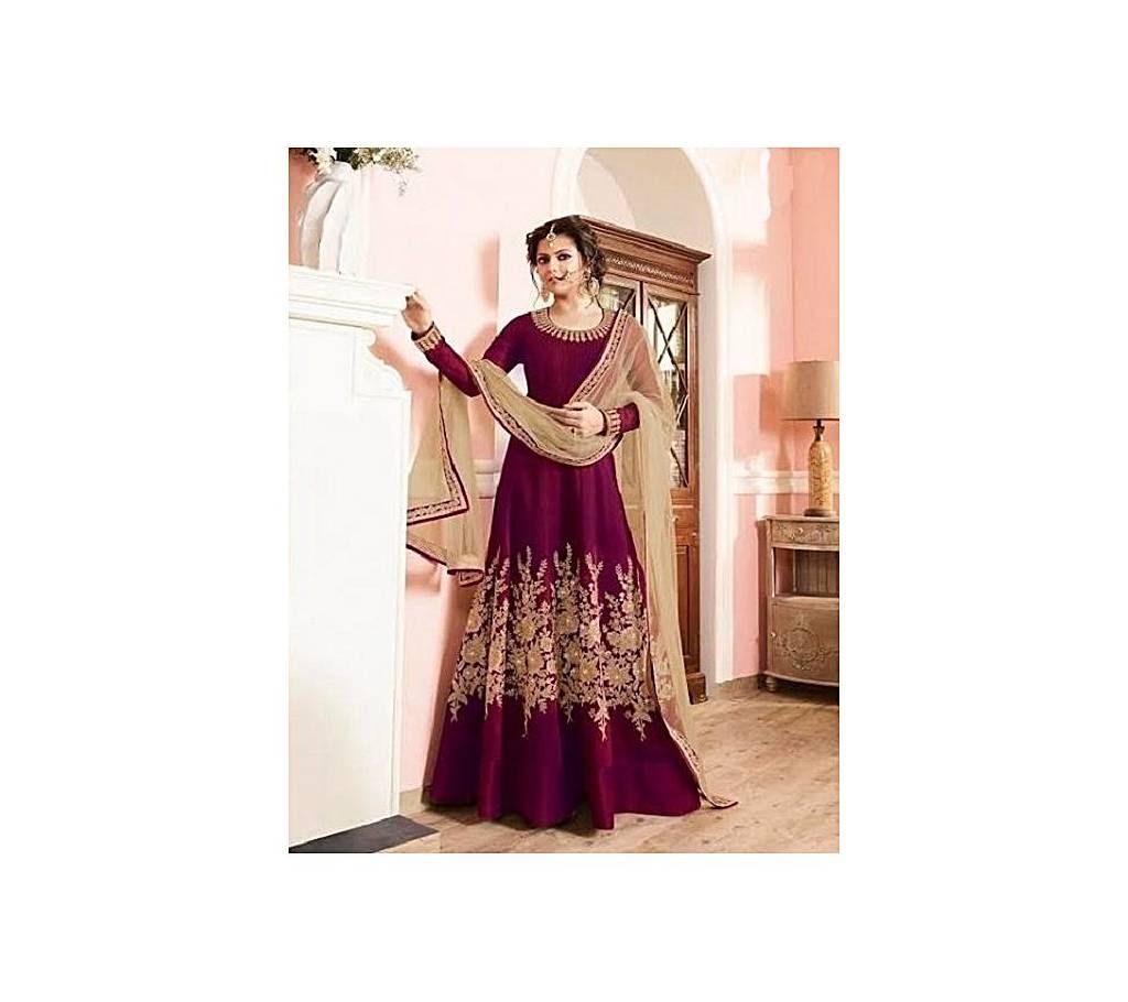 Dark Purple Georgette Embroidered Gown for Women