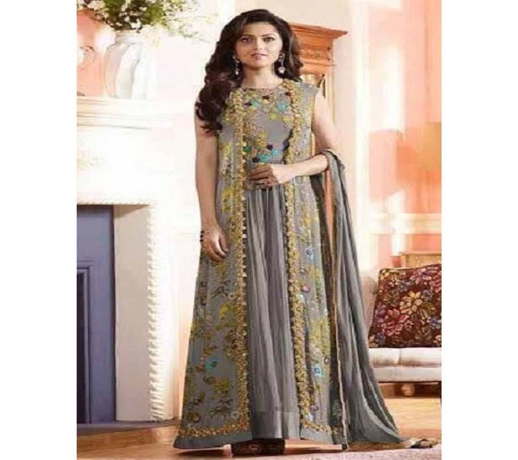 Gray Georgette Embroidered Gown for Women
