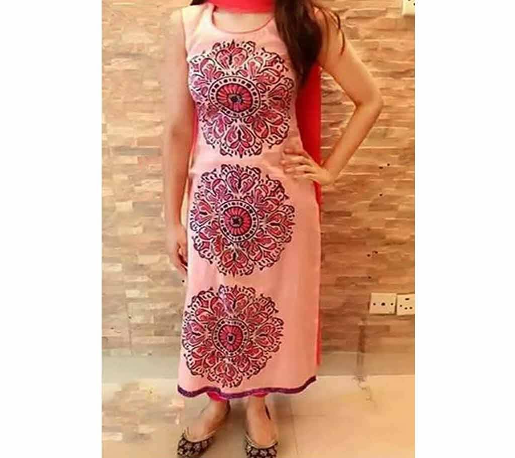 Block Printed Unstiched Three-Piece