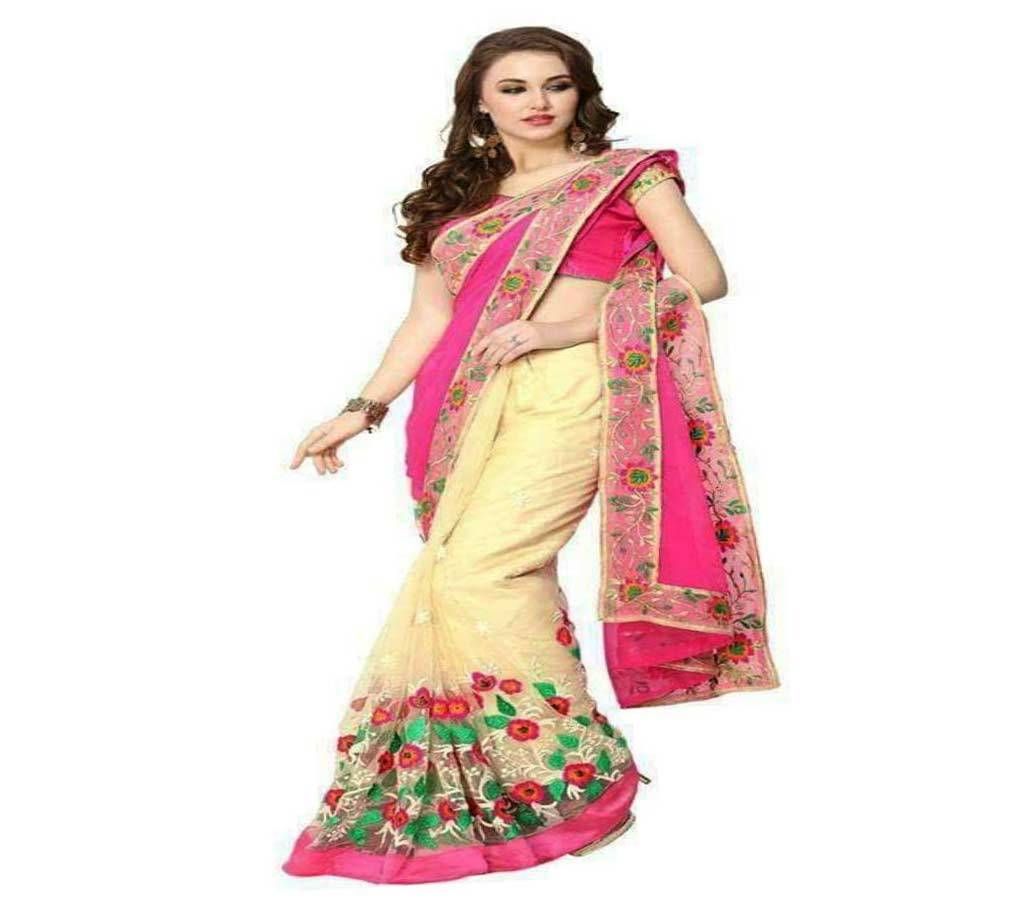 INDIAN GOLGEN & PINK GEORGETTE SAREE FOR WOMEN