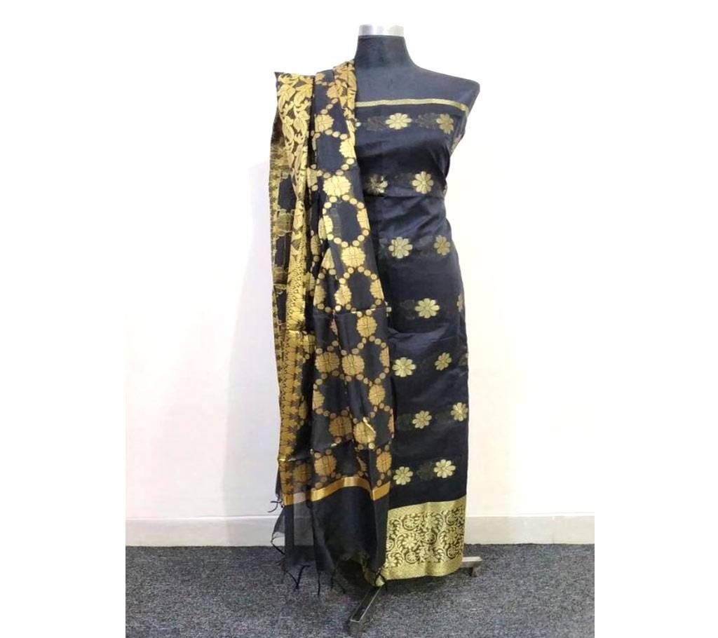 Indian Benarasi Katan 2 piece with Black flower color