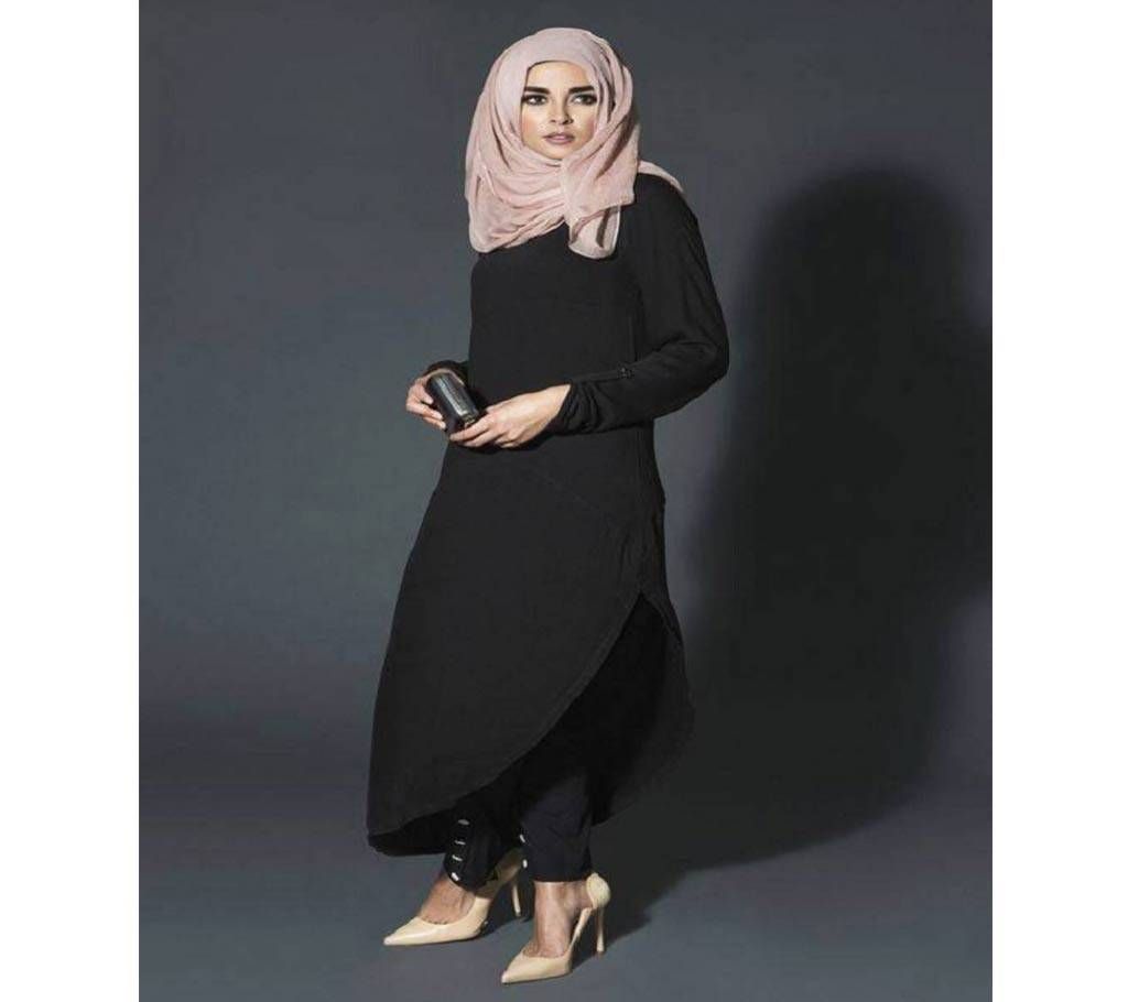 Black China Linen Borka For Woman