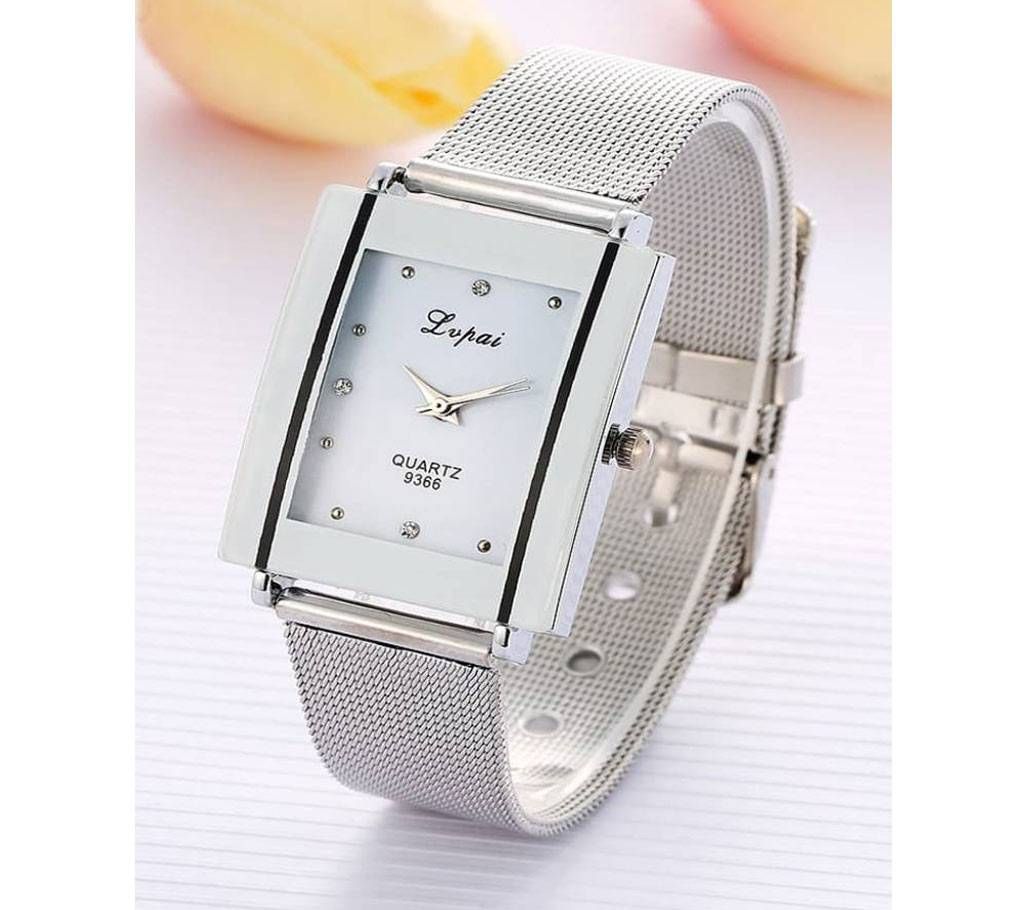 Men Women Watches mesh belt analog quartz movement ( White + Silver)