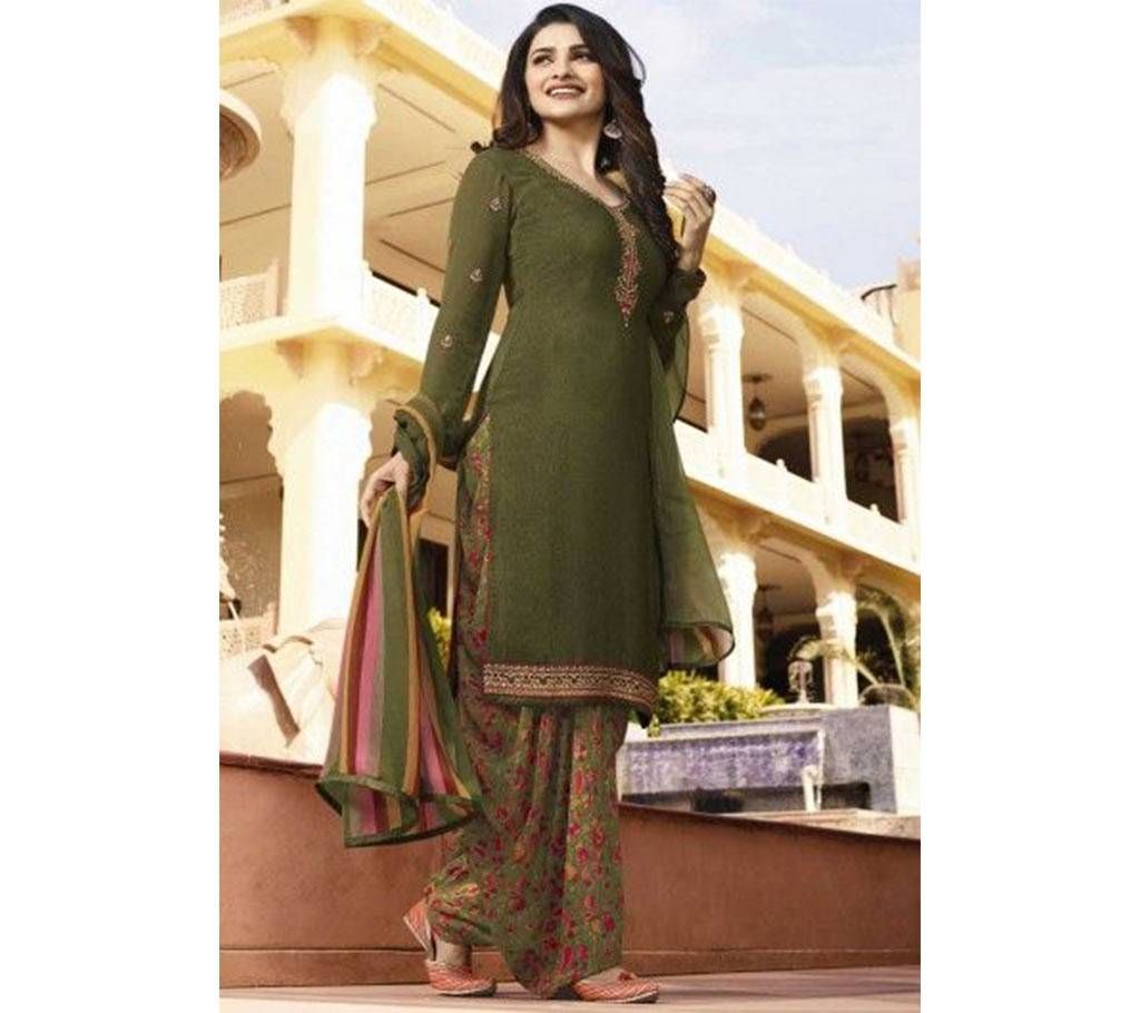 VINAY SILKINA ROYAL CREPE 16 PATIALA STYLE SALWAR KAMEEZ ( Olive )