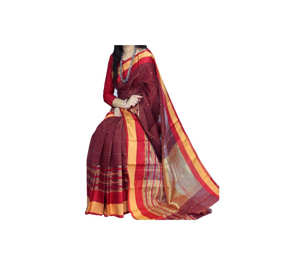 Maroon, golden & red color combination half silk saree