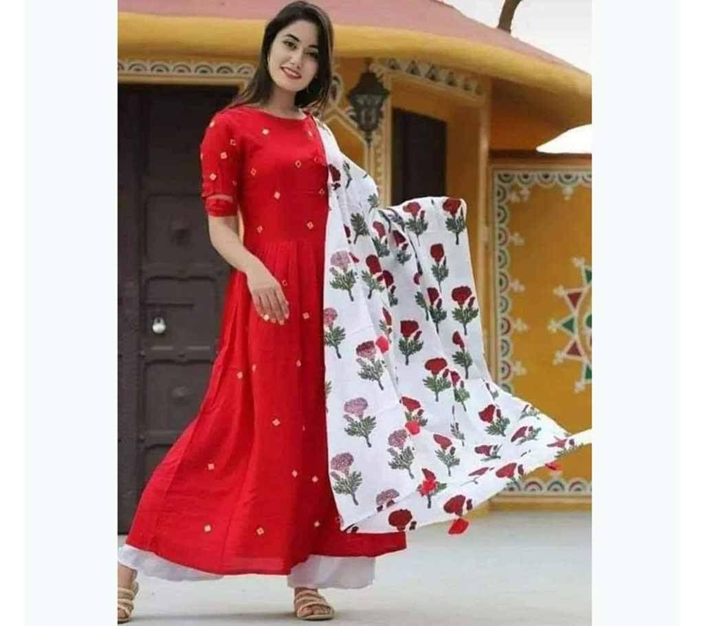 Unstitched Cotton Doller Work Three Piece for Women
