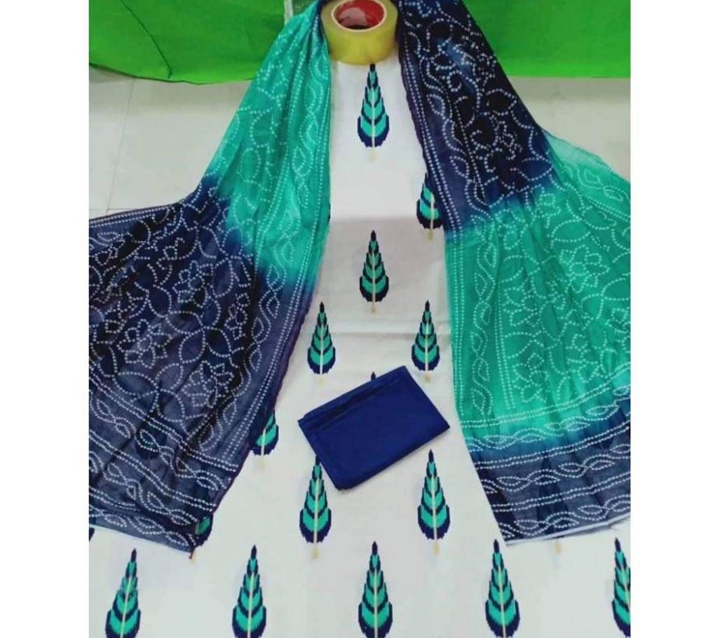 Unstitched Joypuri Cotton Screen Print Three Piece