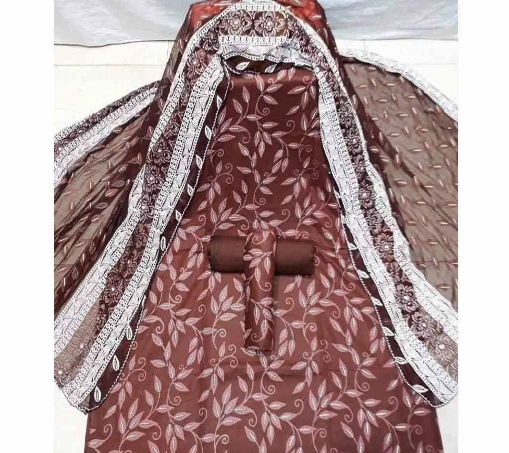 Unstitched Cotton Skin Print Three Piece 