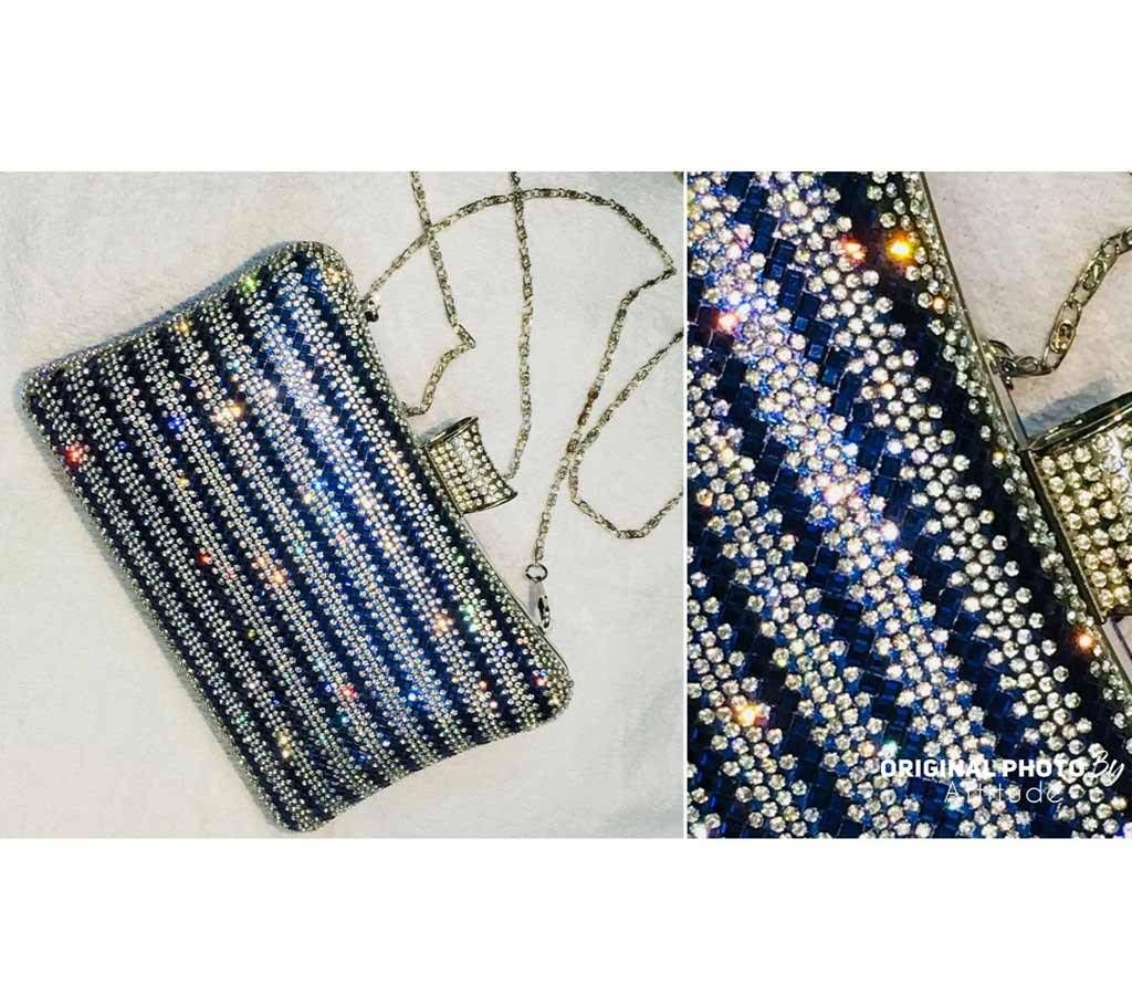 Stone Blue Stone Shining Stylish Clutch Bag For Women