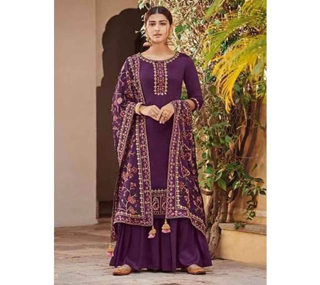 Unstitched Georgette With Emboidery Three Piece 