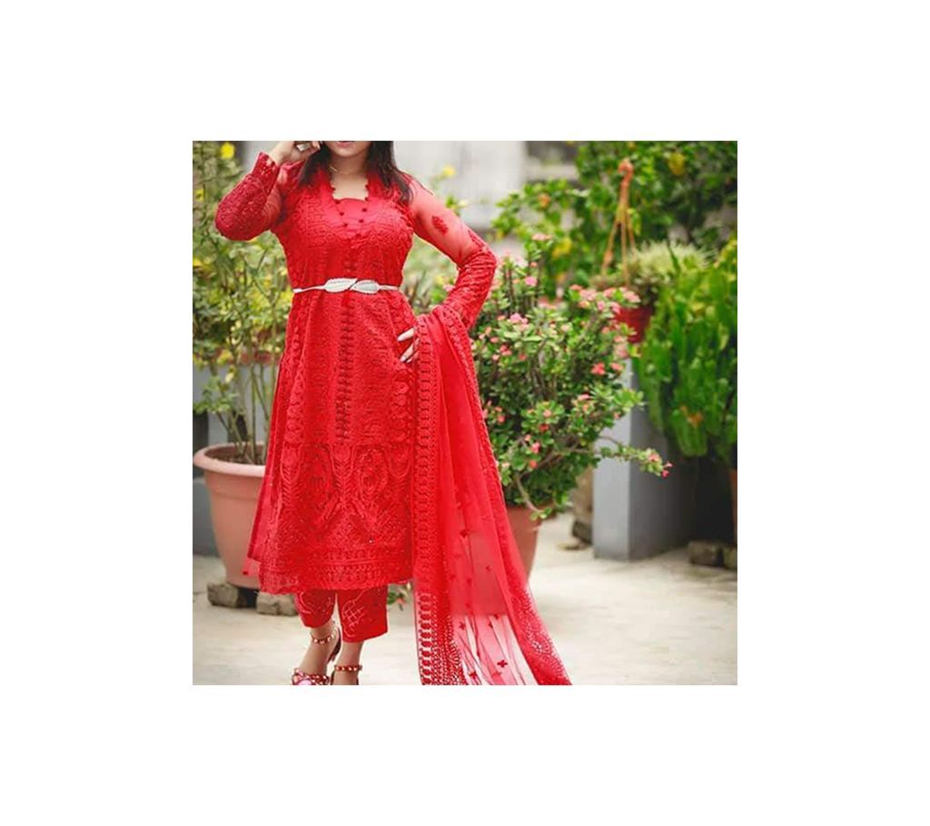 Gorgeous Stylish Indian Three Piece Net With Heavy Embroidery