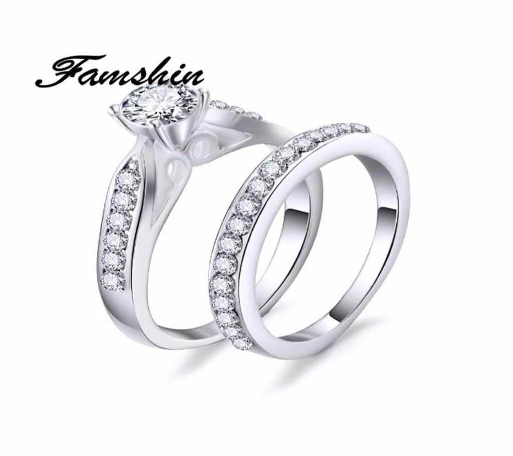 2PCS/SET Charm Crystal Silver Ring For Women