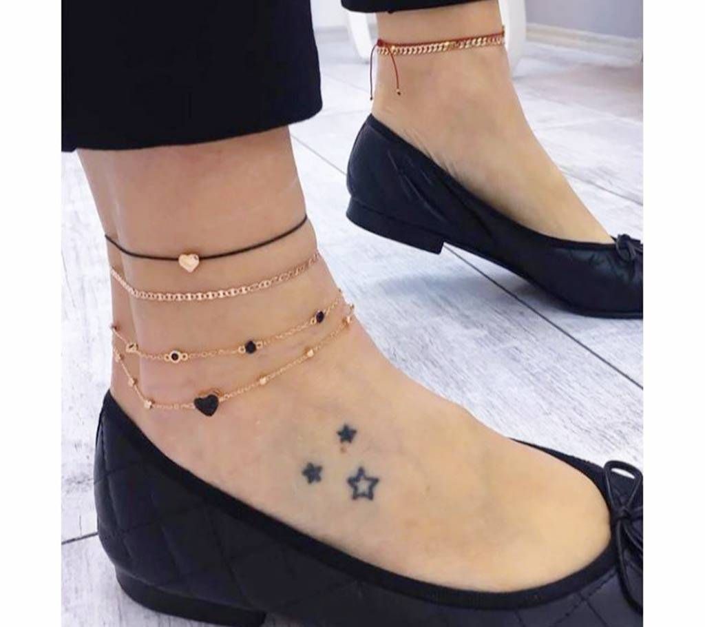 4Pcs/Set  Fashion And Personality New  Heart Multilayer Anklet Combination