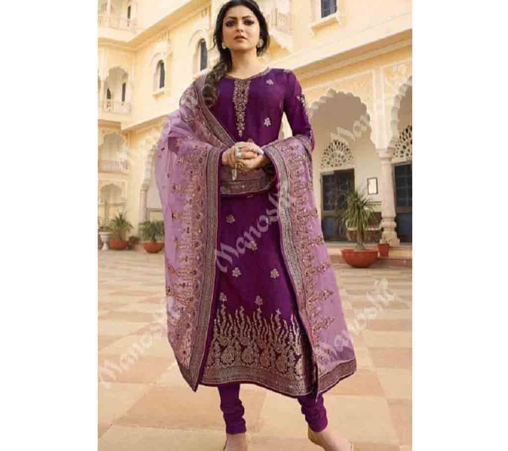 Indian Unstitched Georgette 3Pcs For Women Purple Color