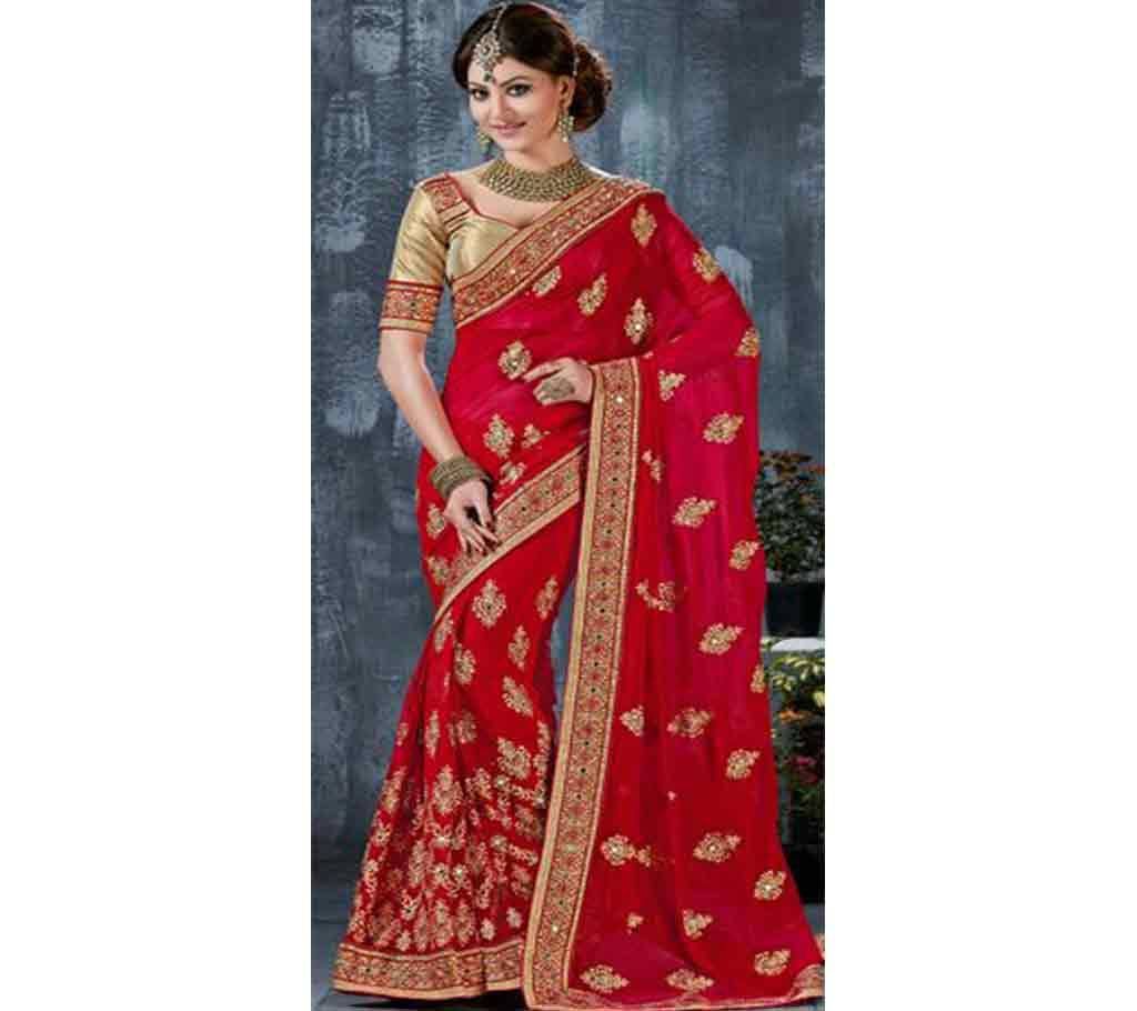 red ladies saree