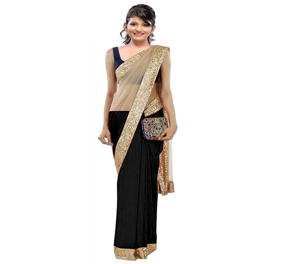 Golden Sequence Work Indian Soft Black Georgette Sharee