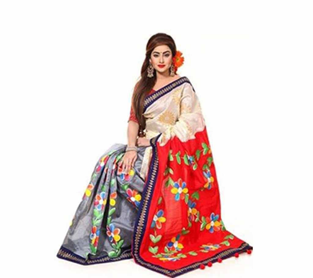 Digital Printed Half Silk Saree With Blouse Piece For Women-2