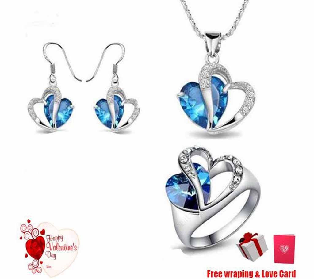 Heart Shape Stone Setting Matching Pendant Set