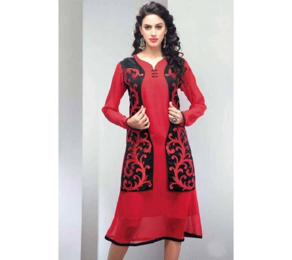 Red Georgette Embroidered Semi Ready Kurti 316
