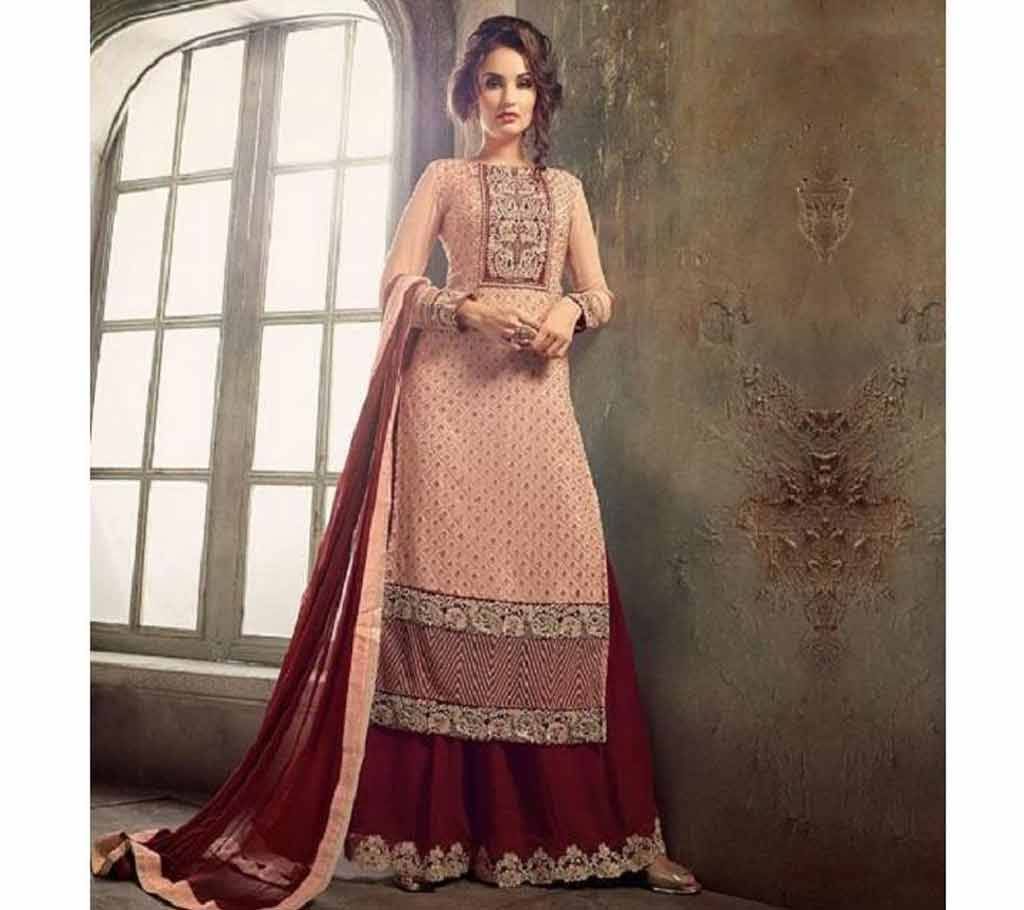 PEACH & MAROON GEORGETTE PARTY WEAR PALAZZO SUIT