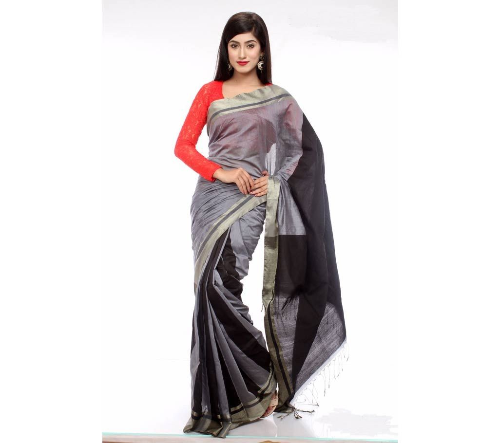 Black and white silk sharee